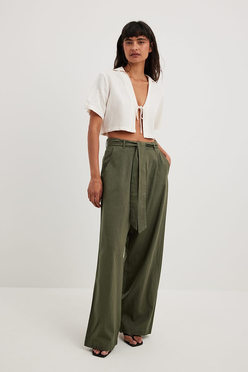 Tie Waist Wide Leg Trousers
