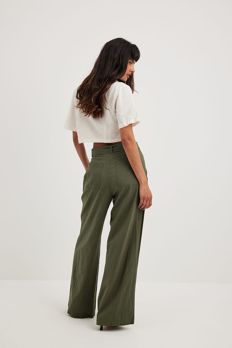 Tie Waist Wide Leg Trousers