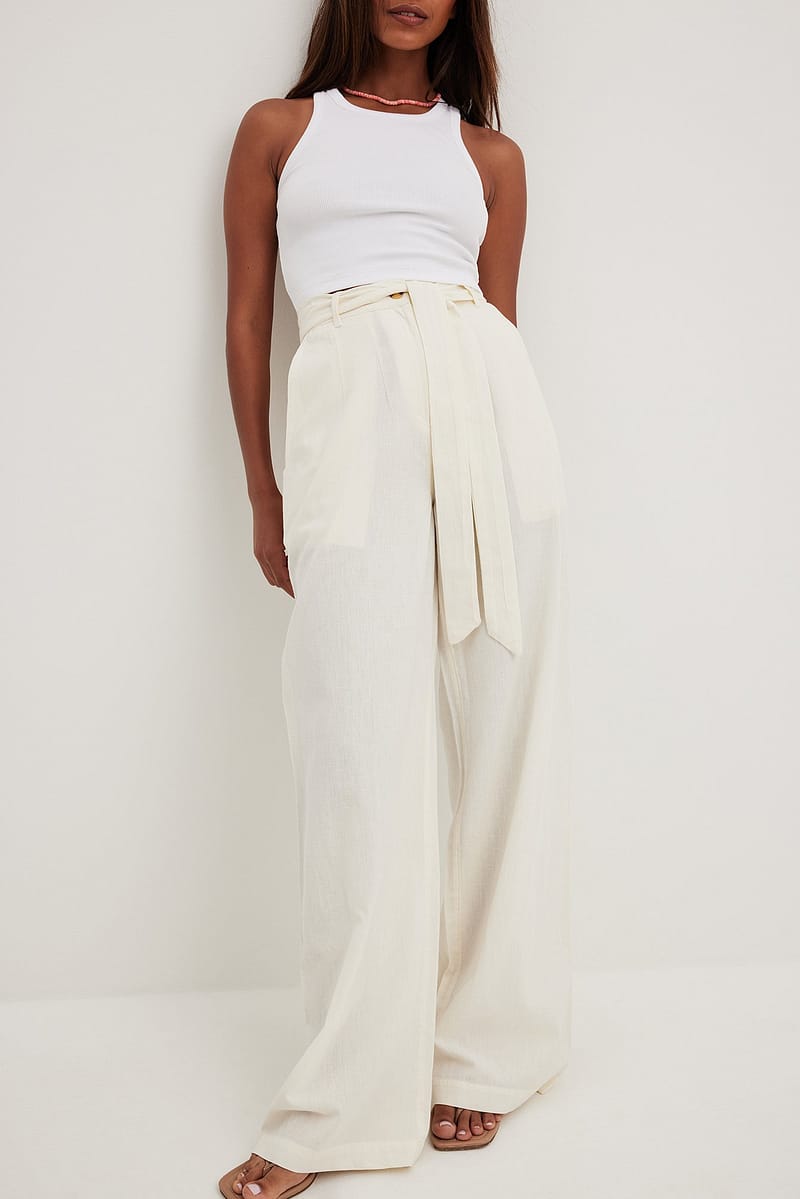 Tie Waist Wide Leg Trousers