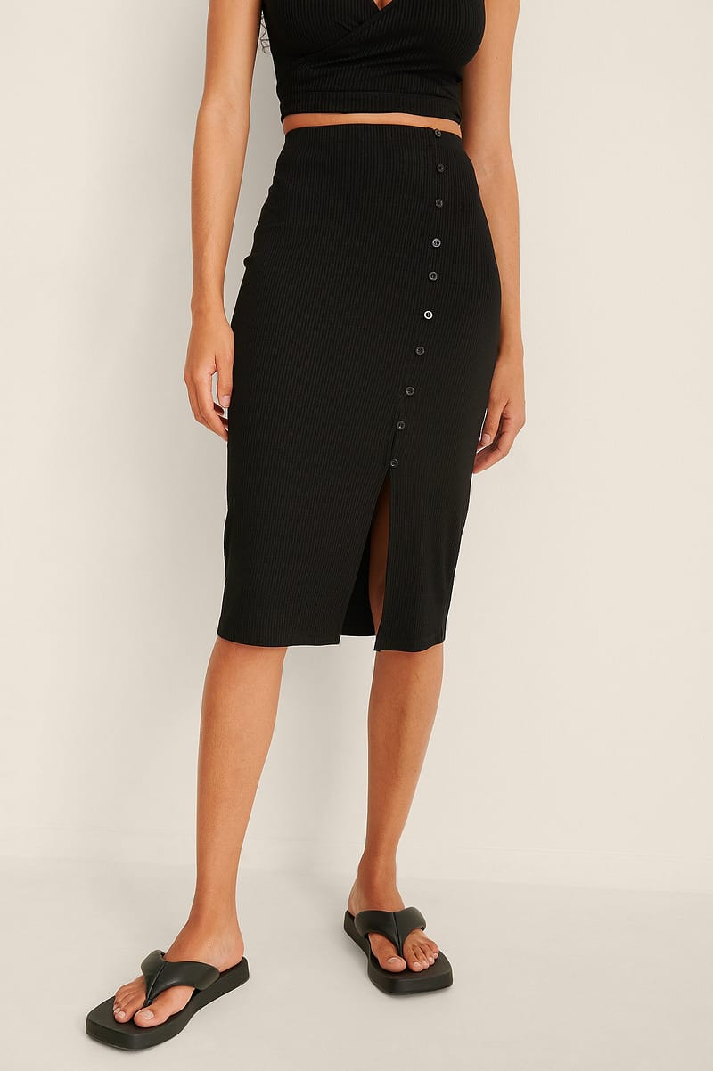Button Detail Rib Skirt