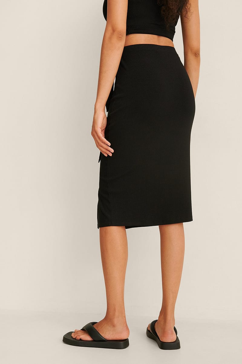 Button Detail Rib Skirt