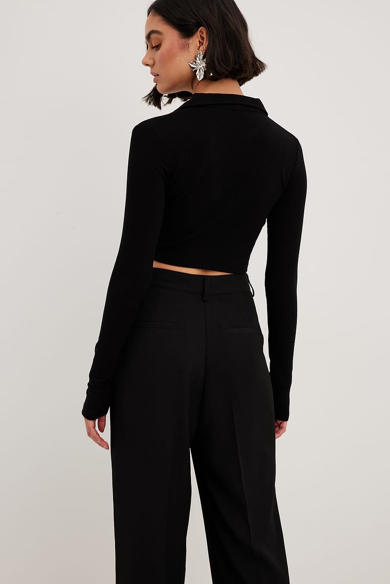 Collar Detail Crop Top - Black