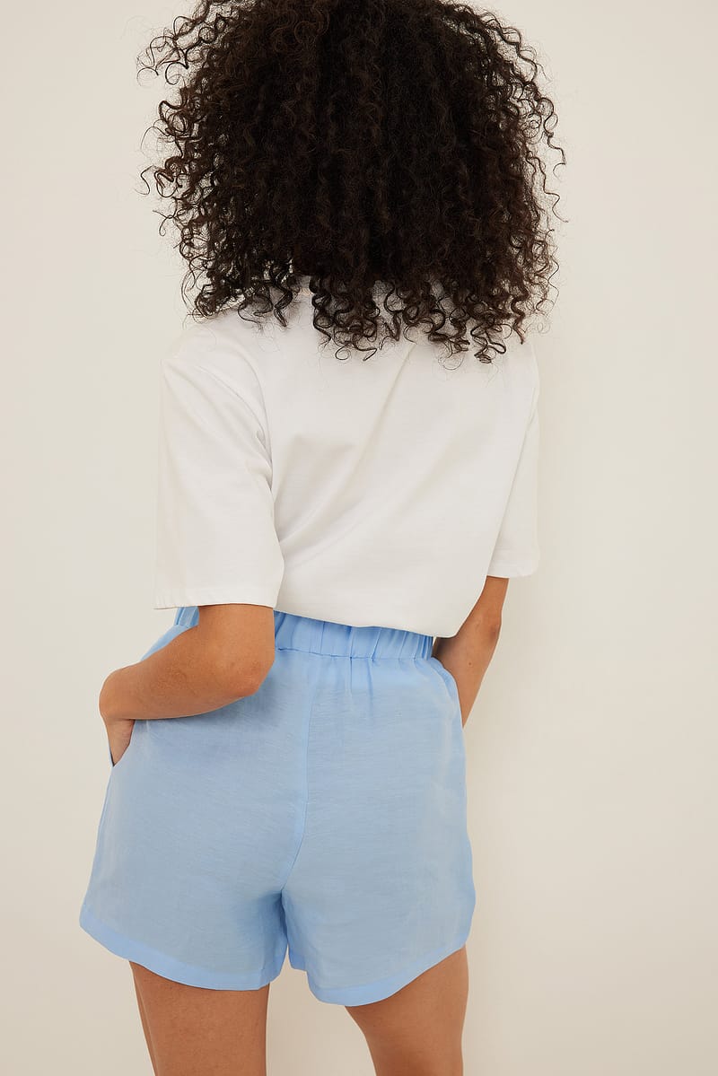 Linen-Blend Elastic Waist Shorts