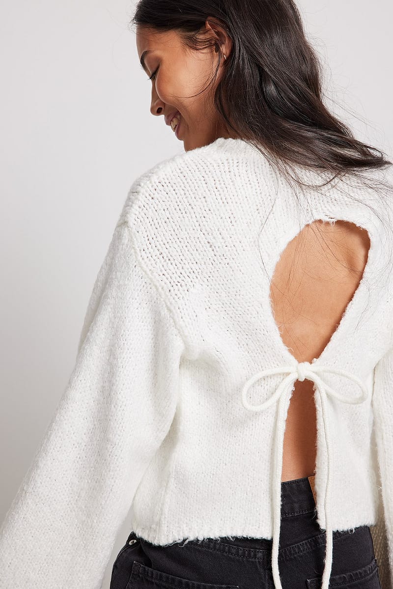 Knitted Open Back Balloon Sleeve Sweater