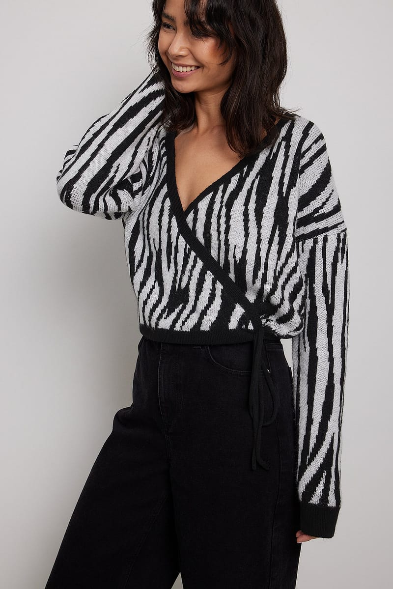 Jacquard Knitted Wrap Sweater