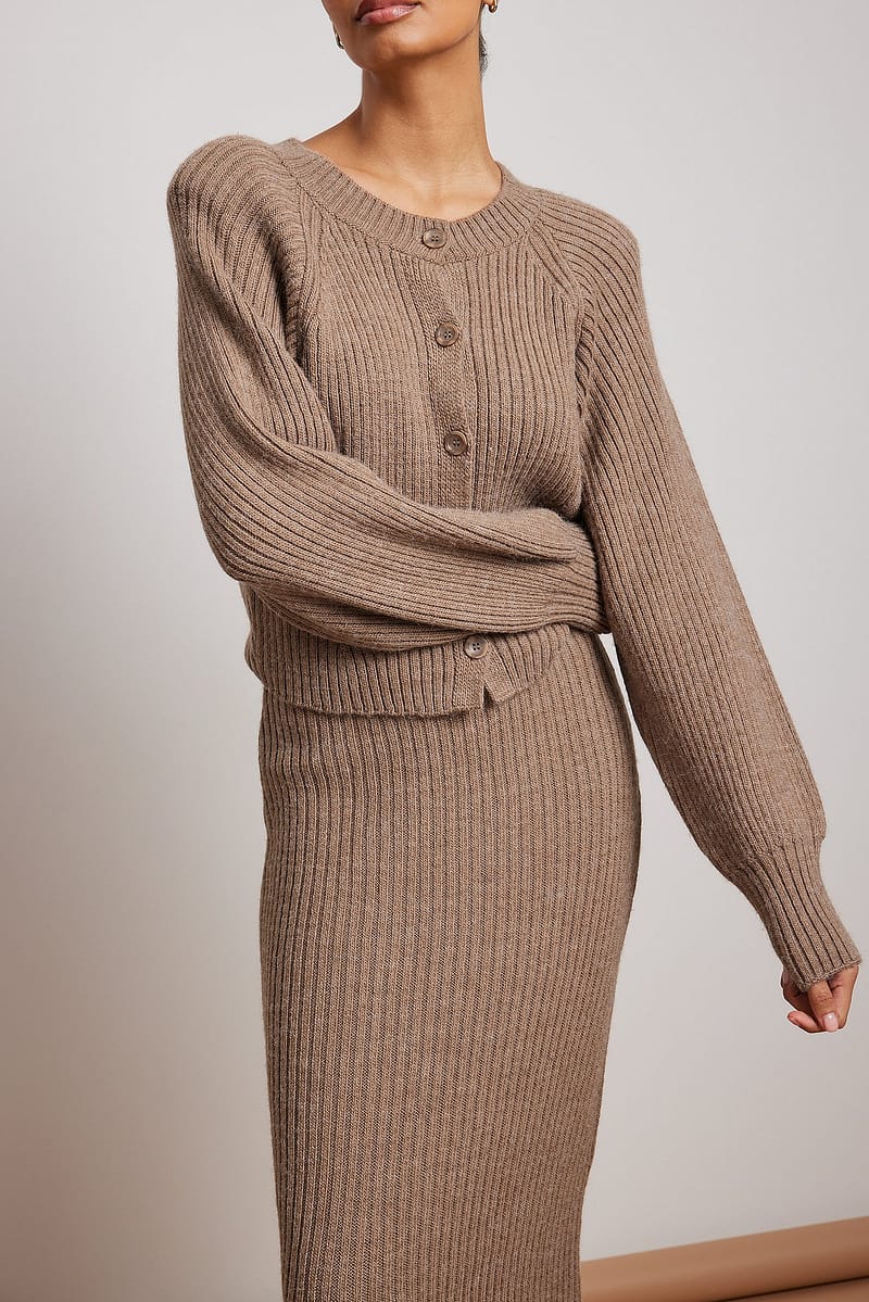 Rib Knitted Shoulder Pad Cardigan