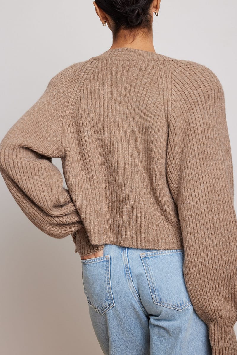 Rib Knitted Shoulder Pad Cardigan
