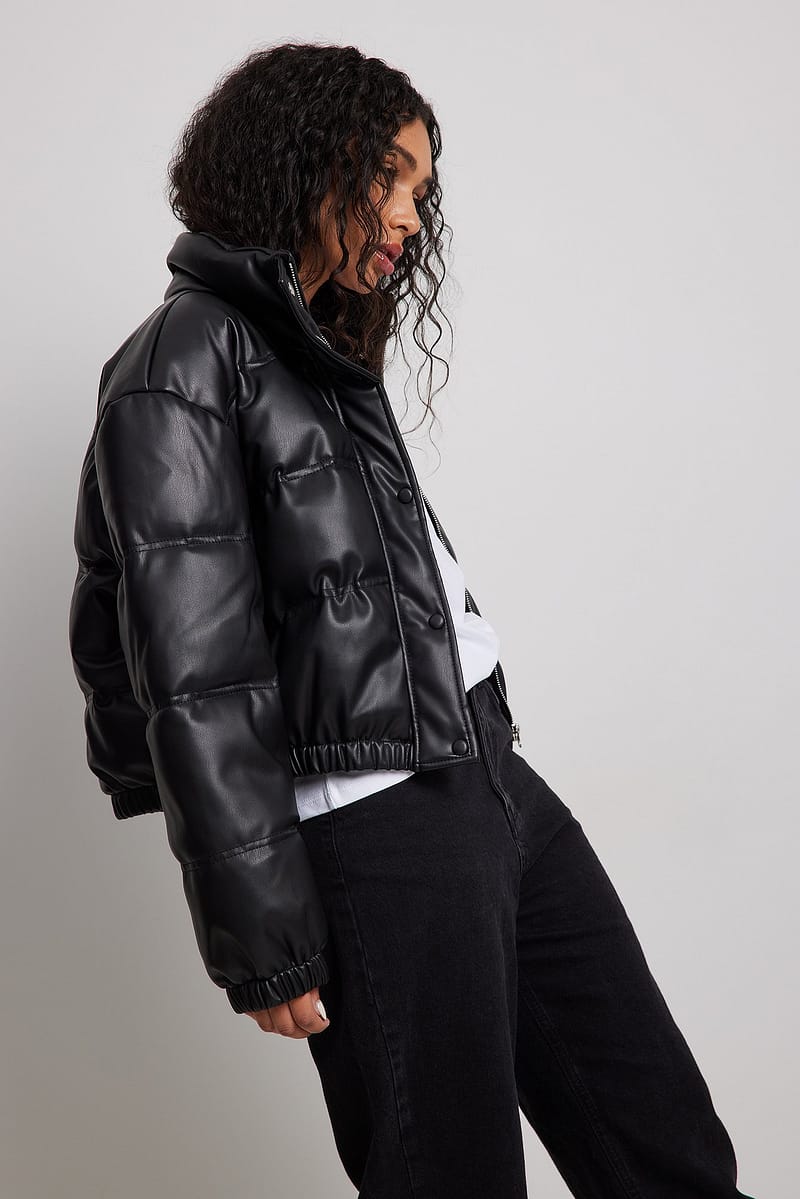 Cropped Padded Pu Jacket