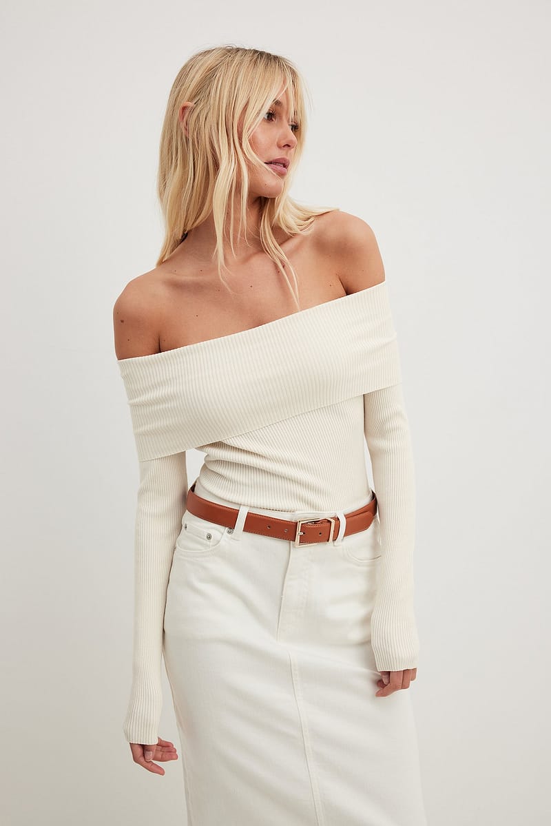 Folded Offshoulder Knitted Top - Offwhite