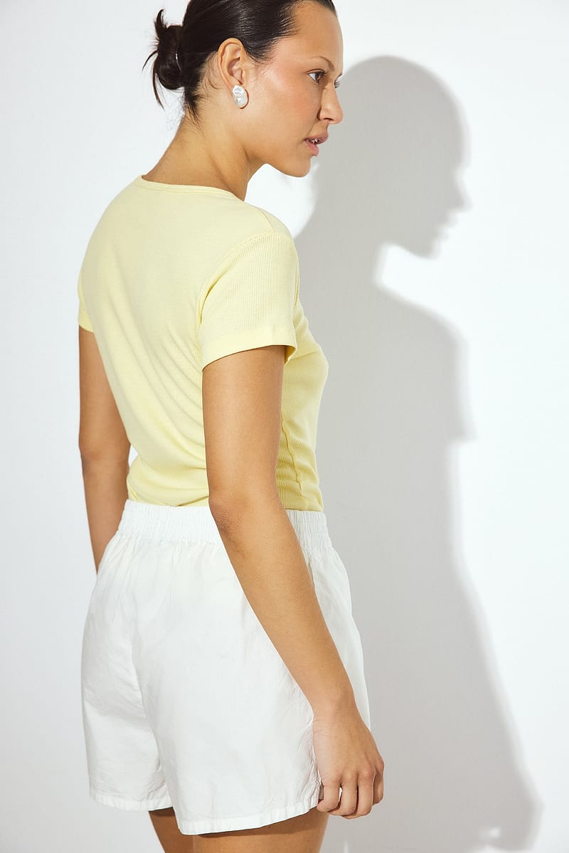Elastic Waist Cotton Shorts - White
