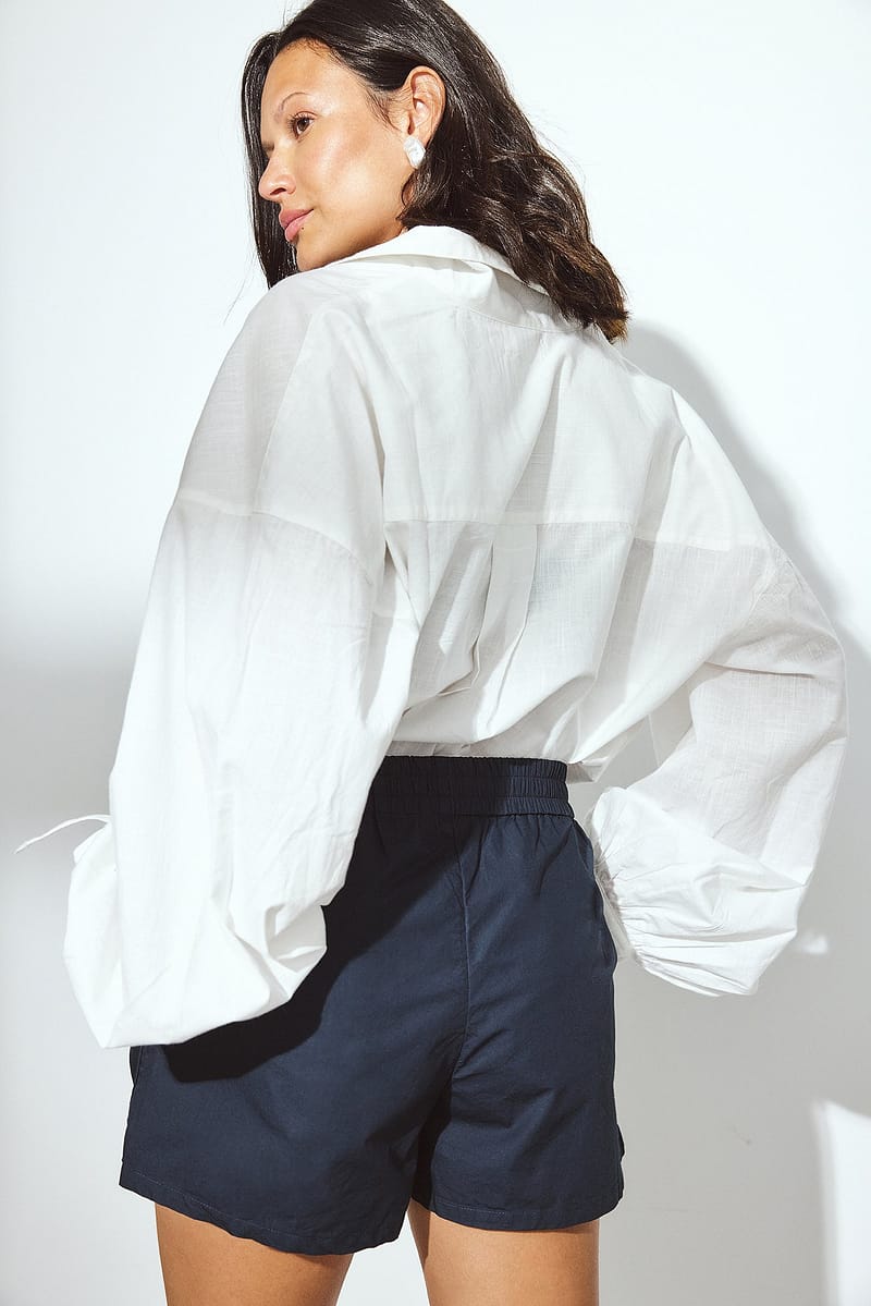 Elastic Waist Cotton Shorts - Navy