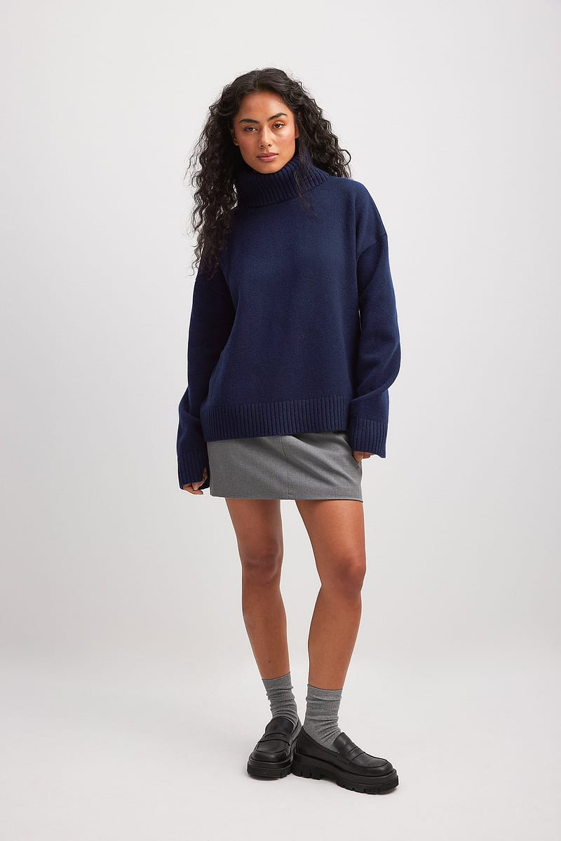 Wool Turtle Neck Sweater - Navy