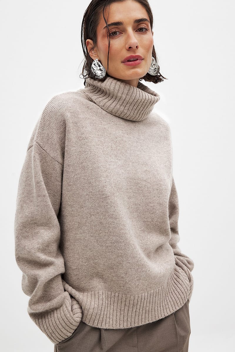 Wool Turtle Neck Sweater - Beige