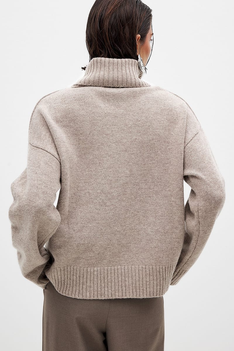 Wool Turtle Neck Sweater - Beige