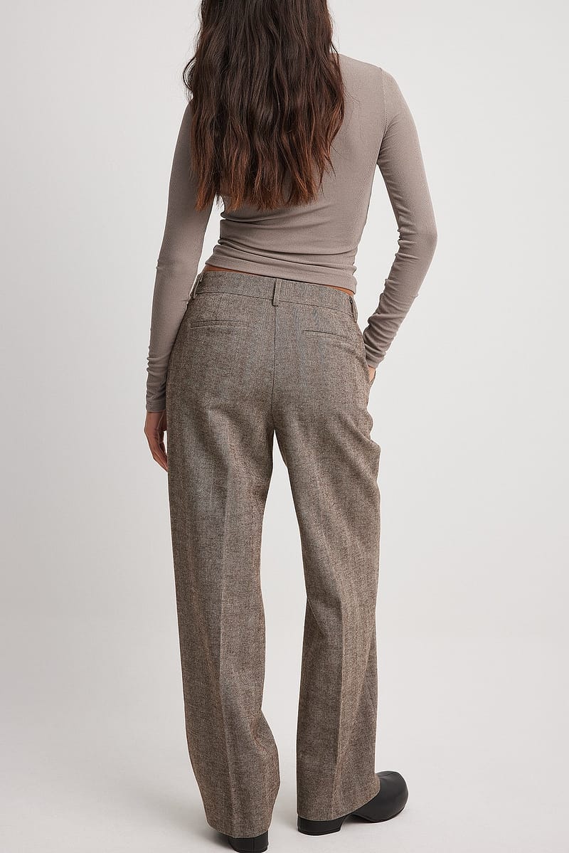 Herringbone Low Waist Trousers - Brown