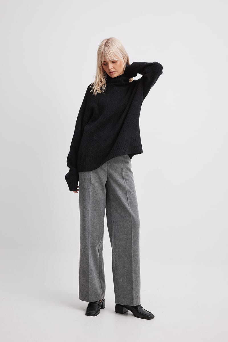 Flannel Wide Leg High Waist Trousers