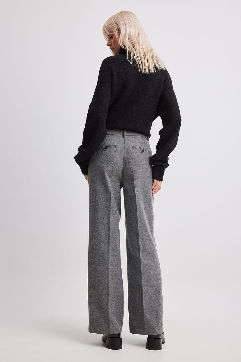 Flannel Wide Leg High Waist Trousers
