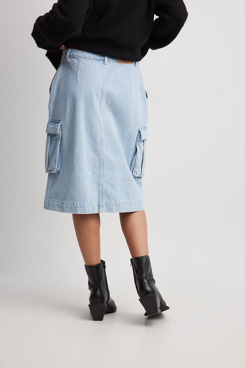 Cargo Detail Midi Denim Skirt