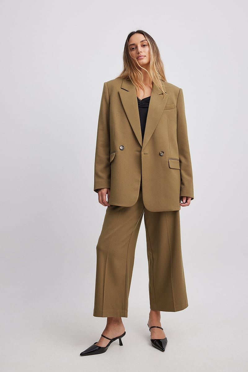Cropped Straight Suit Pants - Green