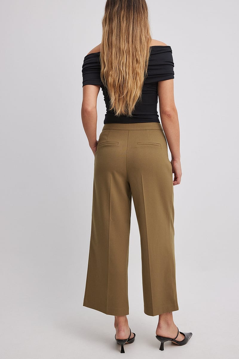 Cropped Straight Suit Pants - Green