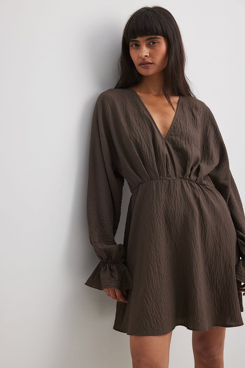 V-Neck Long Sleeve Mini Dress