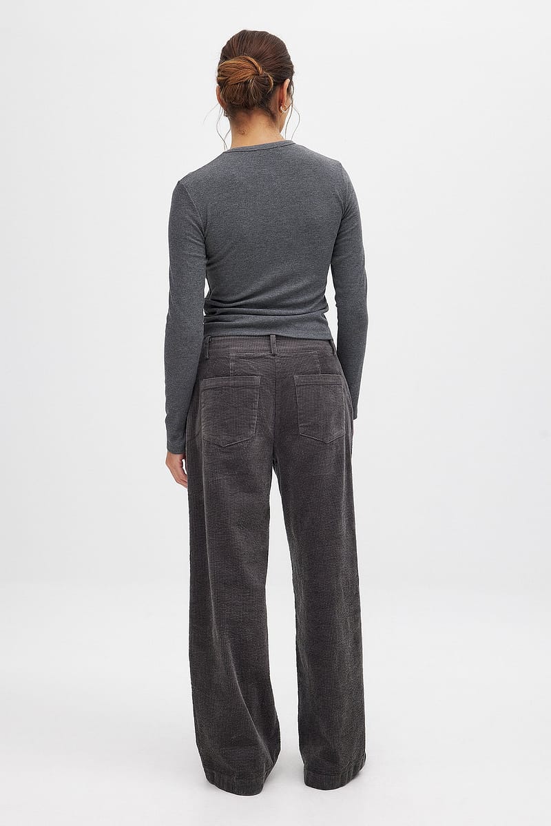 Cord Loose Low Waist Pants - Grey