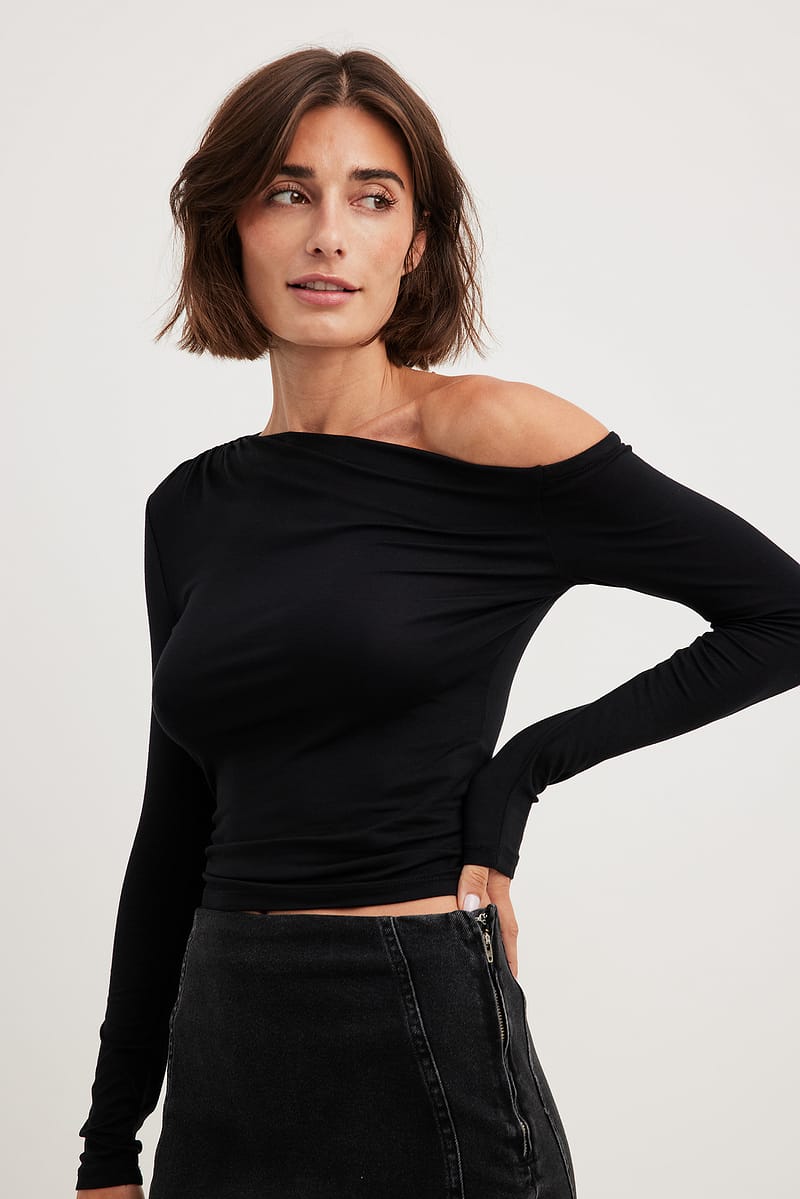 Off Shoulder Jersey Top - Black