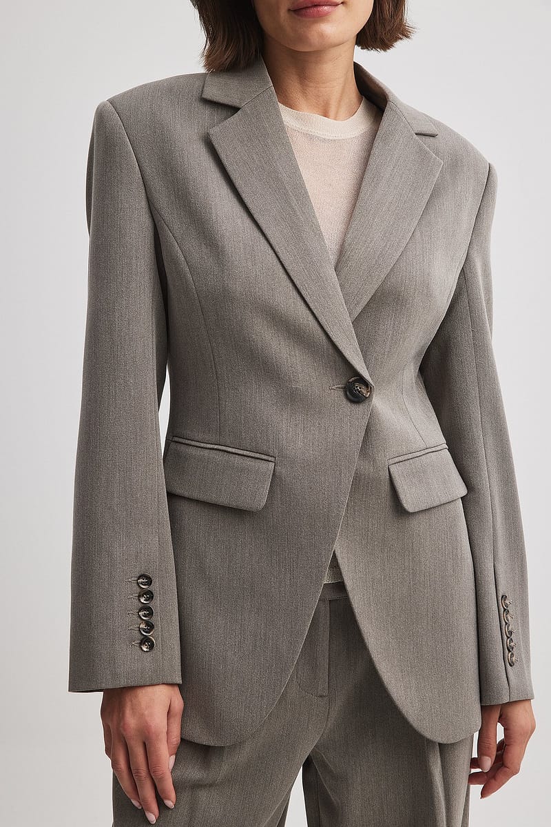 Fitted Overlap Blazer - Grey
