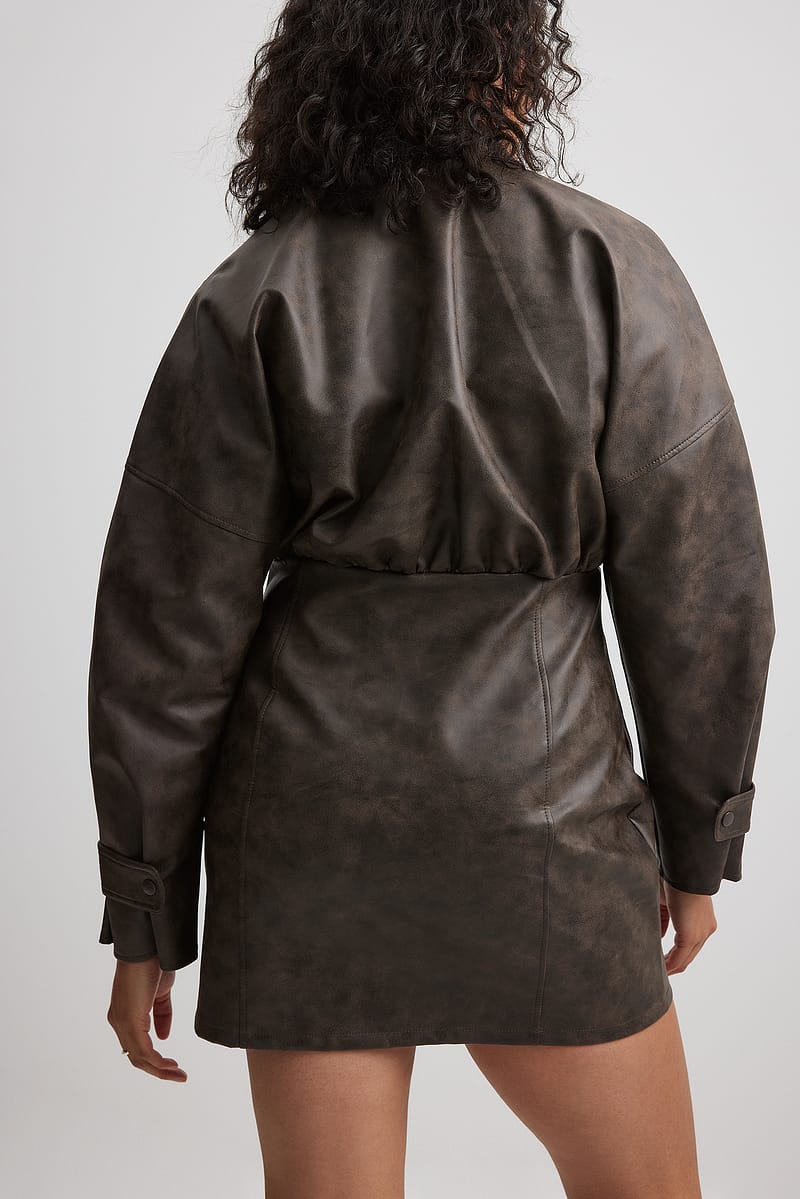 Washed Faux Leather Mini Dress