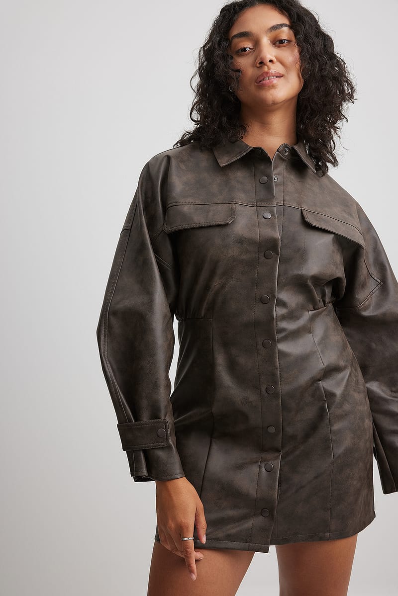 Washed Faux Leather Mini Dress
