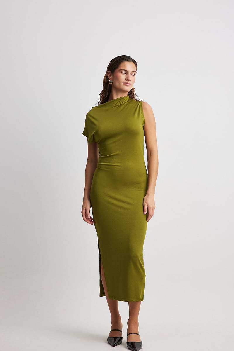 Asymmetric Jersey Midi Dress
