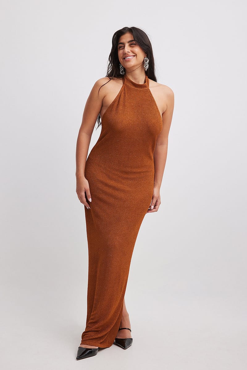 Deep Back Glitter Maxi Dress