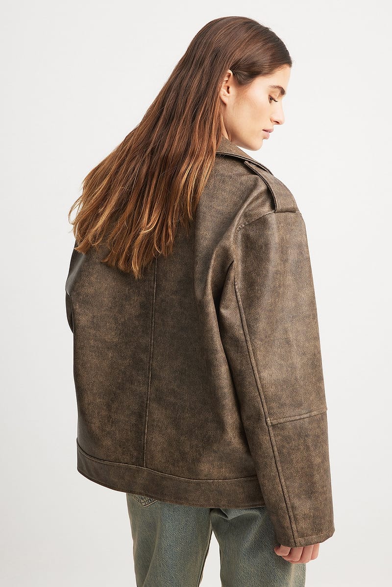 Washed Out Pu Biker Jacket