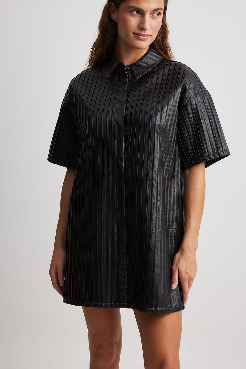 Pleated Pu Mini Dress