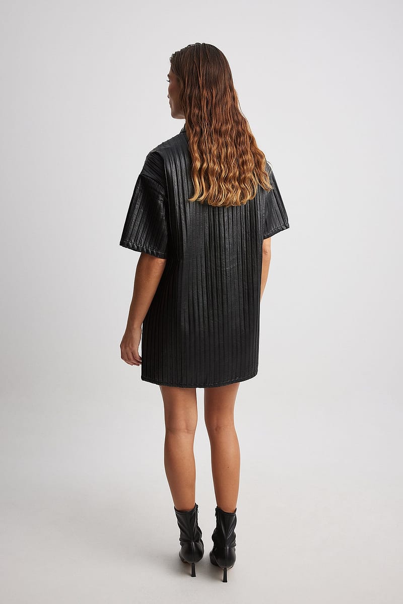 Pleated Pu Mini Dress