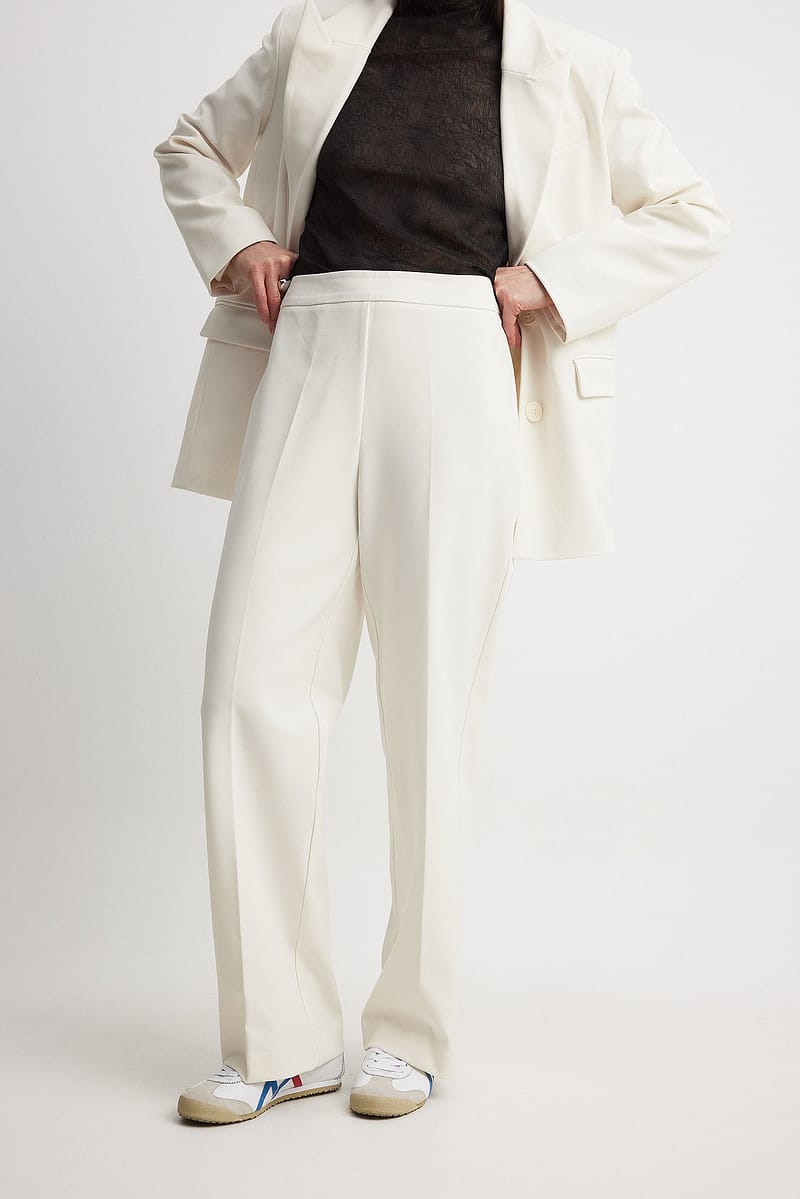 High Waist Straight Leg Pants - White