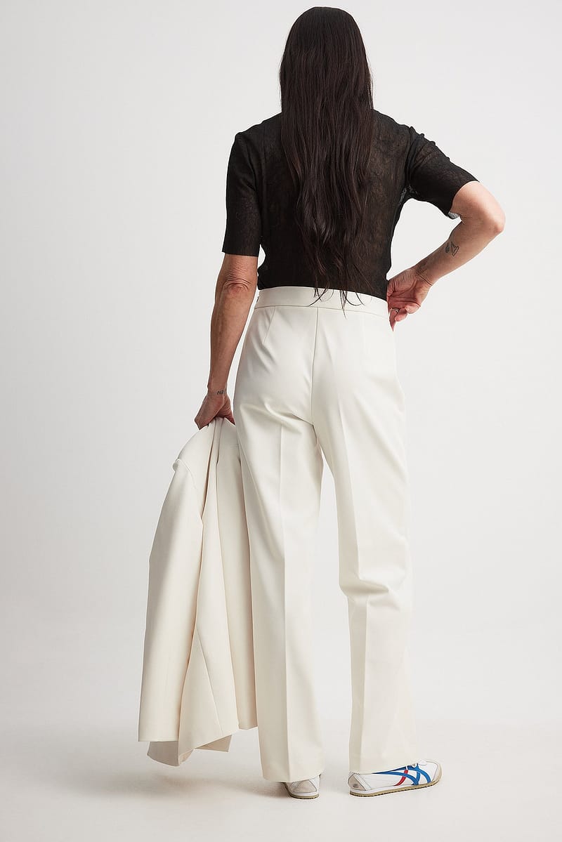 High Waist Straight Leg Pants - White