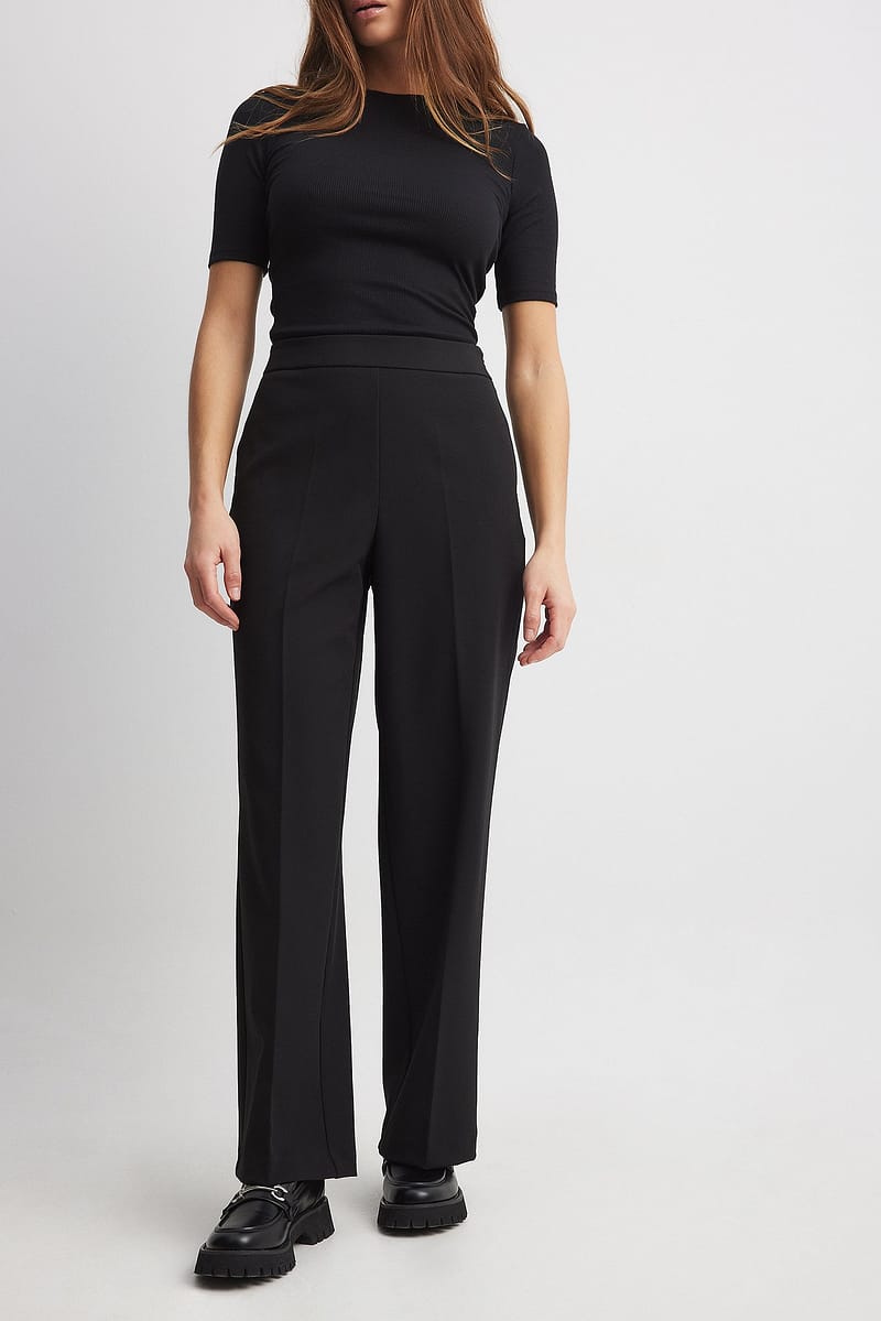 High Waist Straight Leg Pants - Black