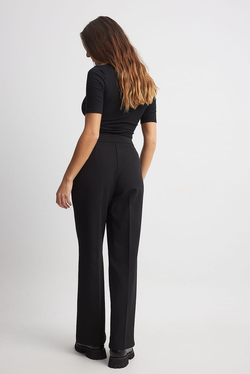 High Waist Straight Leg Pants - Black