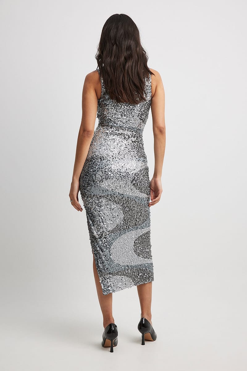 Wavy Sequin Midi Dress