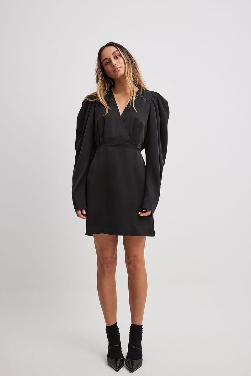 Satin Gathered Shoulder Mini Dress