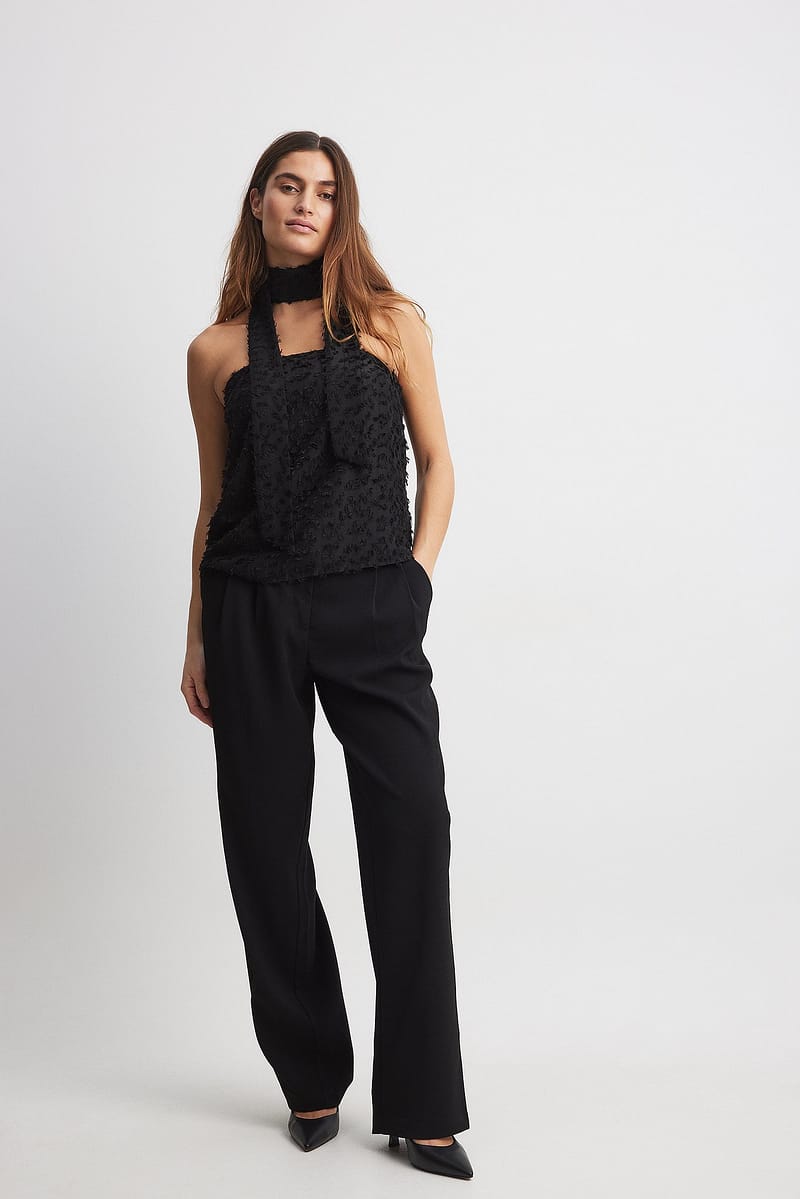 Textured Chiffon Scarf Detail Top