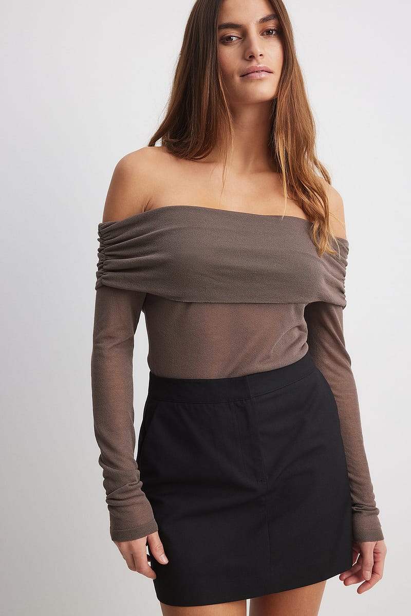 Fine Knitted Draped Top - Brown