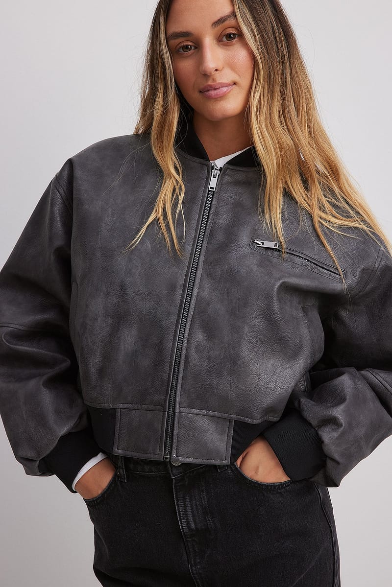 Washed Out Pu Bomber Jacket