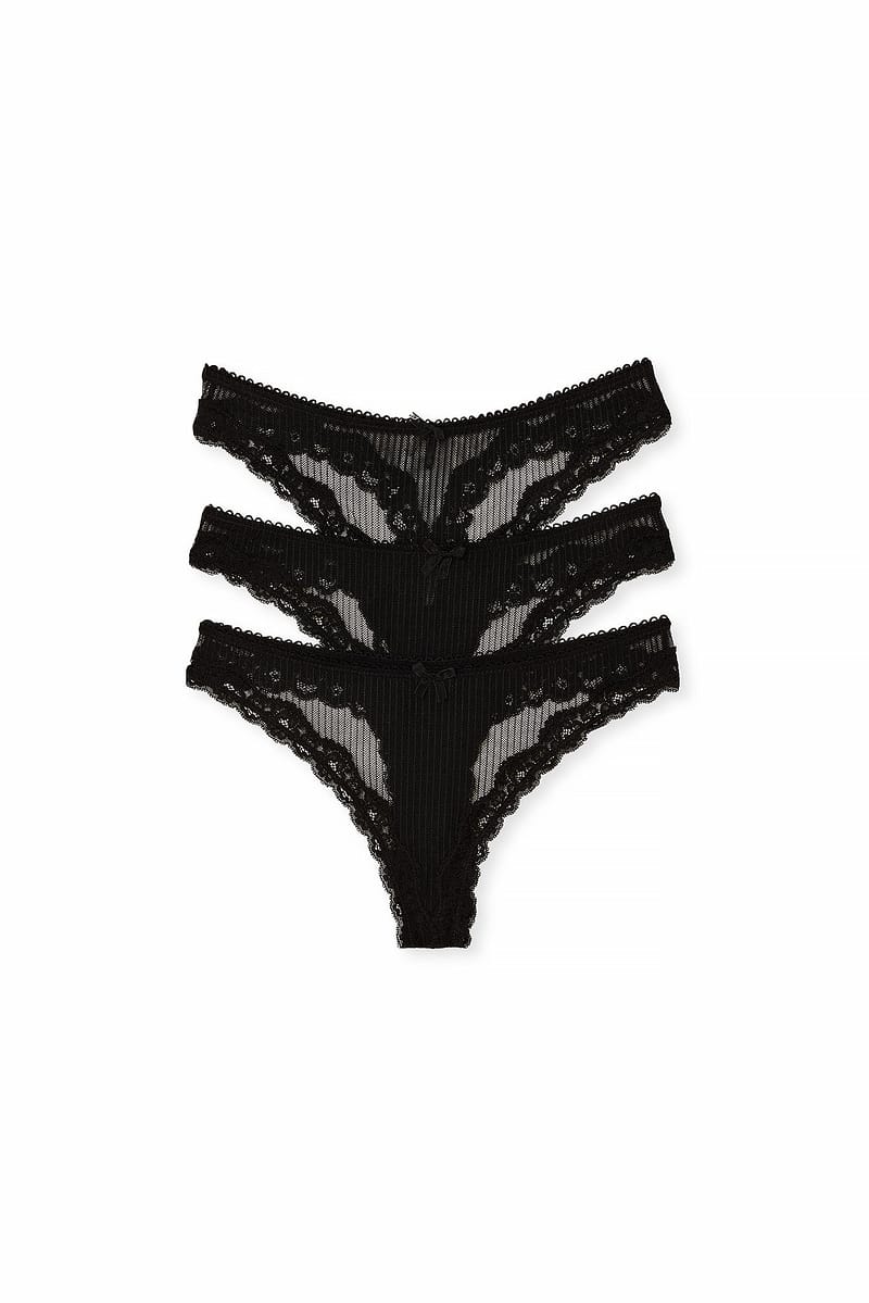 Lace Basic Thong 3-pack - Black
