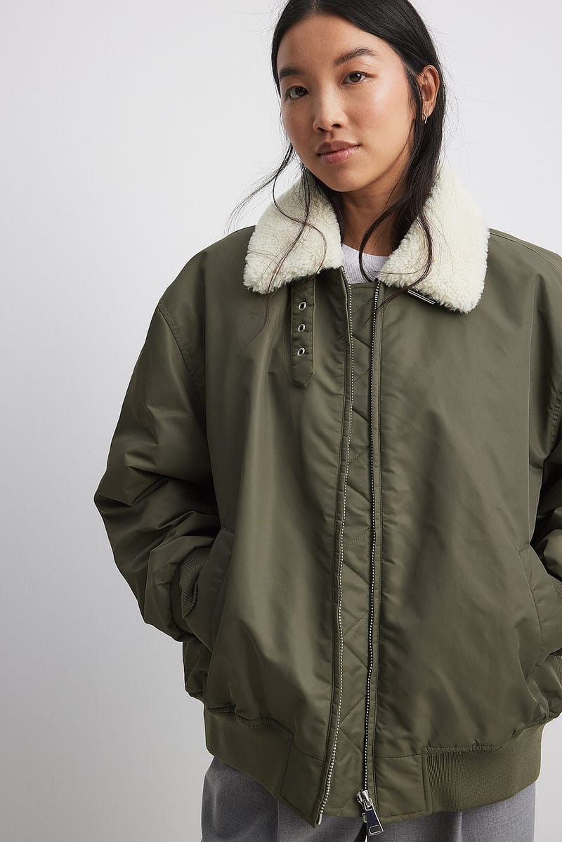 Oversized Bomber Jacket - Khaki Green