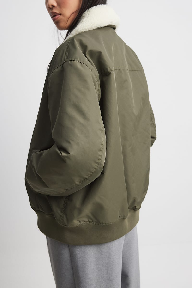 Oversized Bomber Jacket - Khaki Green