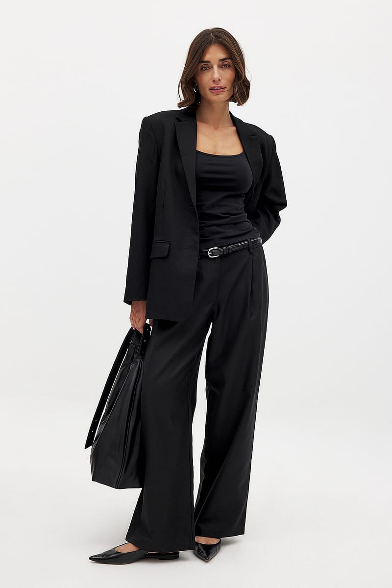 Tailored Mid Waist Suit Pants - Black