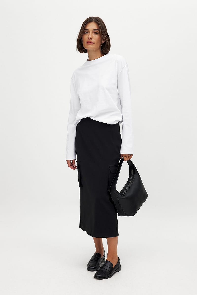 Cargo Pocket Midi Skirt - Black