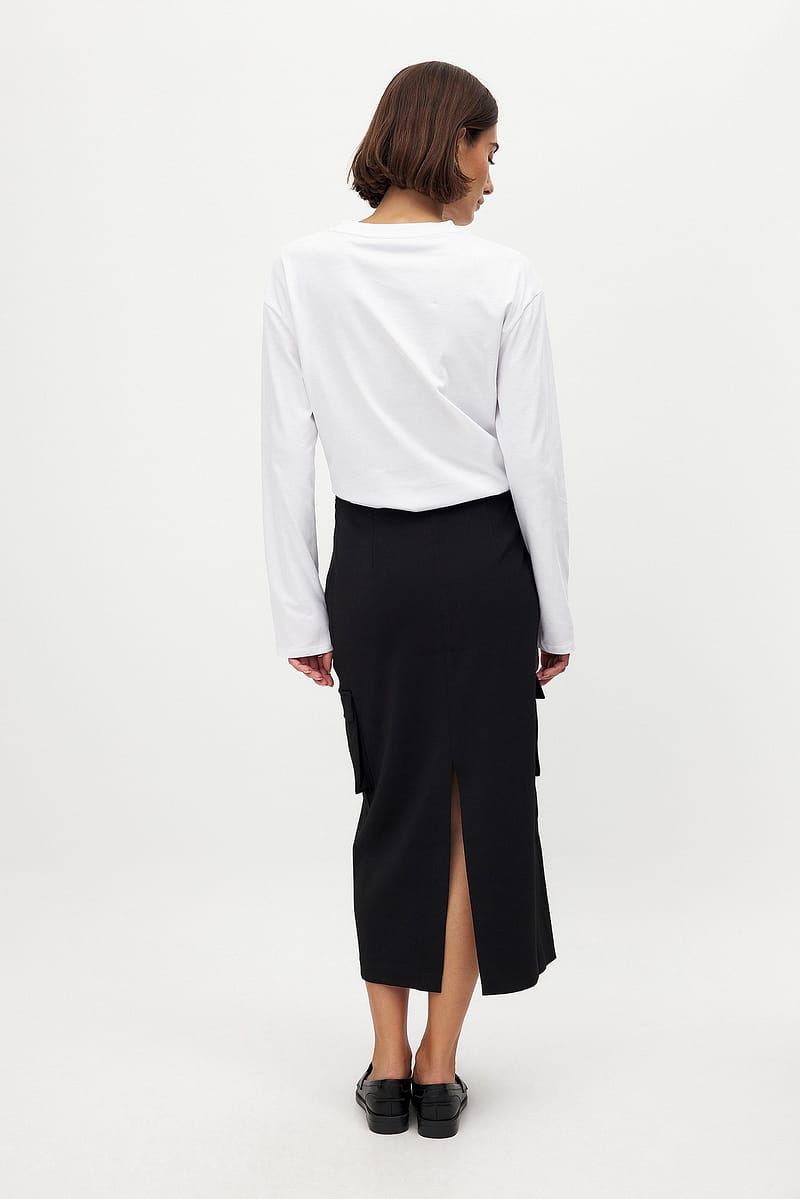 Cargo Pocket Midi Skirt - Black